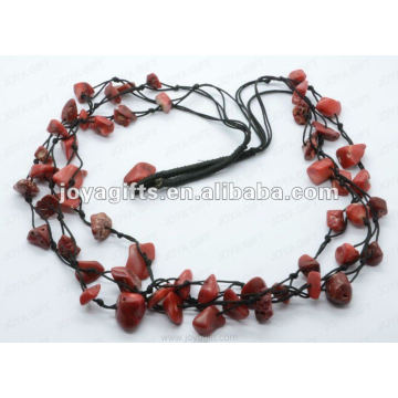 3Wire Knotted Red Coral Chip Necklace